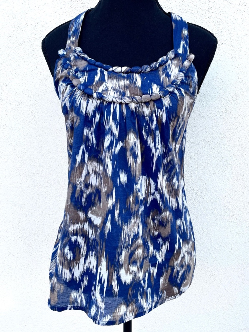 LOFT Nautical Ocean Blue Halter Top Braided Rope Neckline‎ Coastal Small Petite